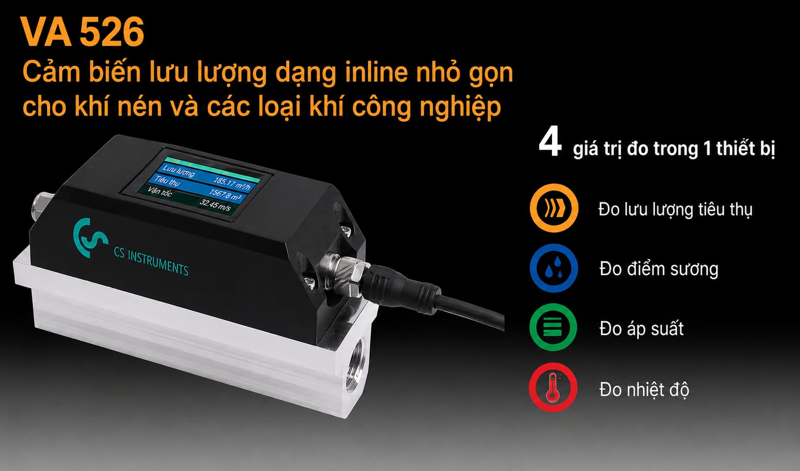 VA526 - Compact inline flow sensor for compressed air and gases